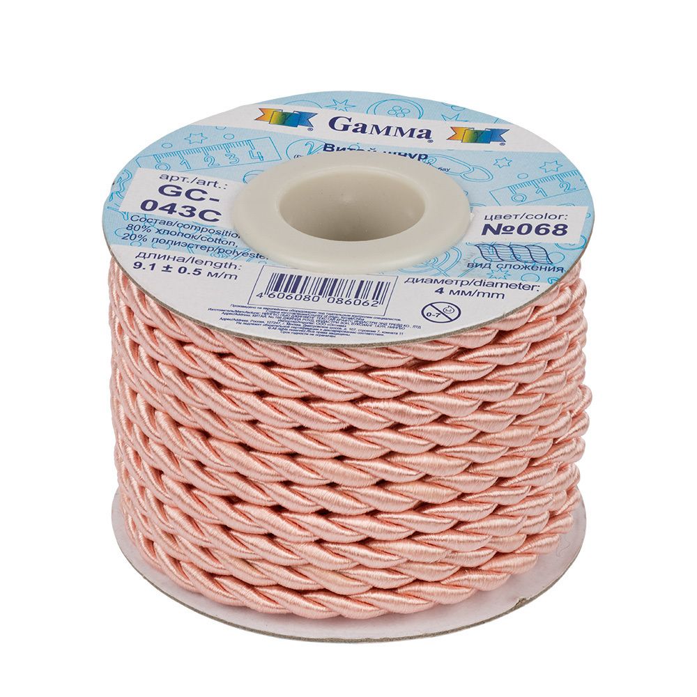 Шнур витой ⌀4.0 мм, 9.1 м, 068 бл.-розовый, Gamma GC-043C