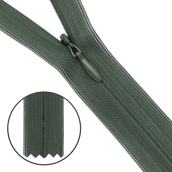 Молния потайная (скрытая) Т3 (3 мм) 1 зам., н/раз., 20 см, нейлон, F268 оливково-зеленый, 10 шт