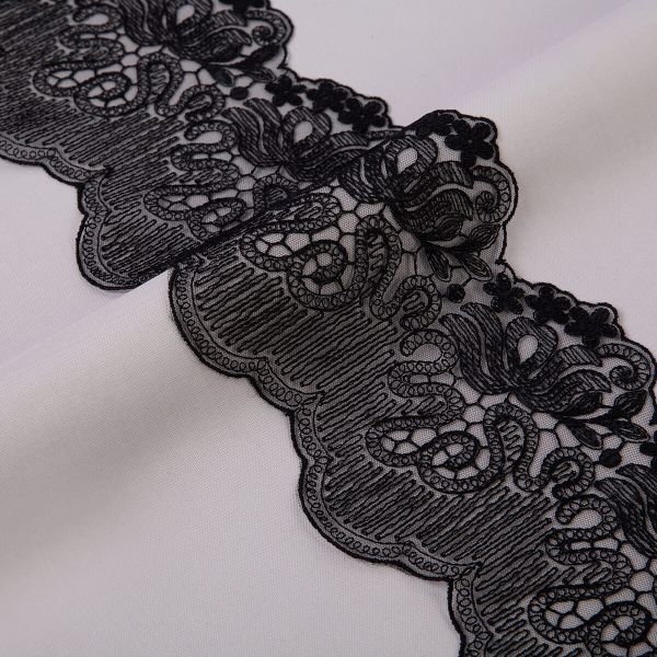 Кружево на сетке широкое 130 мм / 10 м, черный, Gamma GKMB-13001M