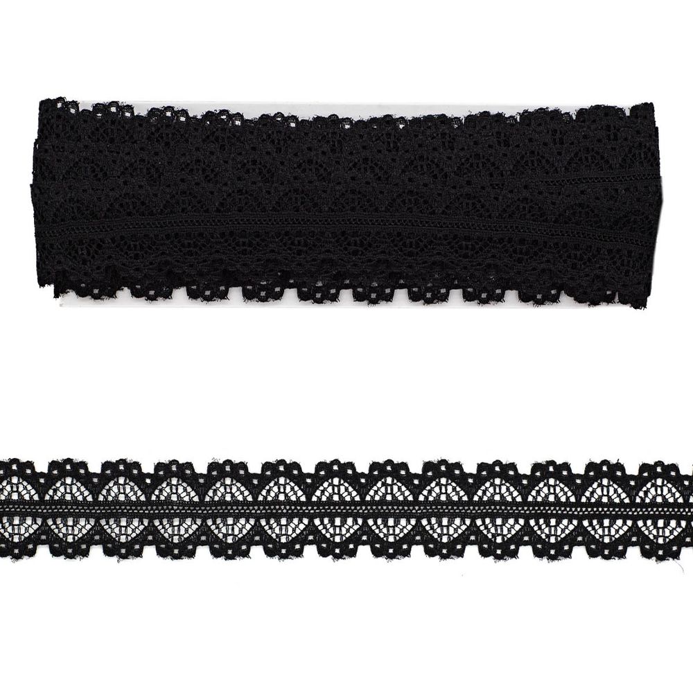 Кружево на сетке 22 мм, 6,8 м, ±4 см, 0623-1227, черный