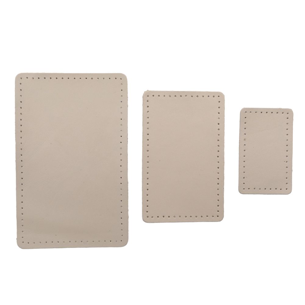 Набор заплаток пришив. из кожи, прямоуг-к 4х6,4см, 6х9,6см, 8х12,7см, с перфорацией, 3 шт (06 бежевый), 9403