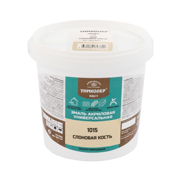 Эмаль акриловая универсальная 1 кг, RAL 1015 слоновая кость, Униколер EAU-1