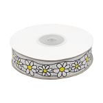 Лента репсовая (в рубчик) Ромашки 1,5см*22.86 м (белый)