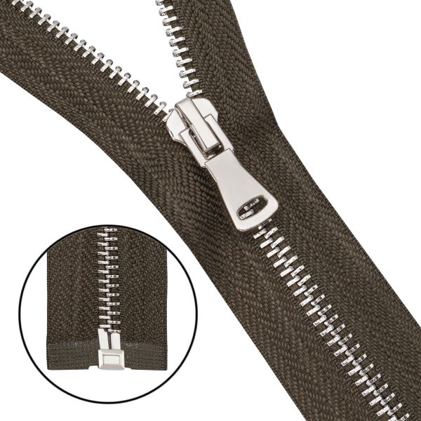 Молния металл Т5 (5 мм) 1 зам., разъем., 55 см, никель, 078 хаки, 6535-0307, 5 шт