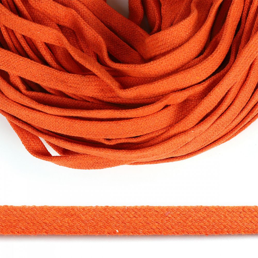 Шнур плоский плетеный х/б 12.0 мм / 50 метров, классическое плетение TW цв.008 оранжевый, 50м