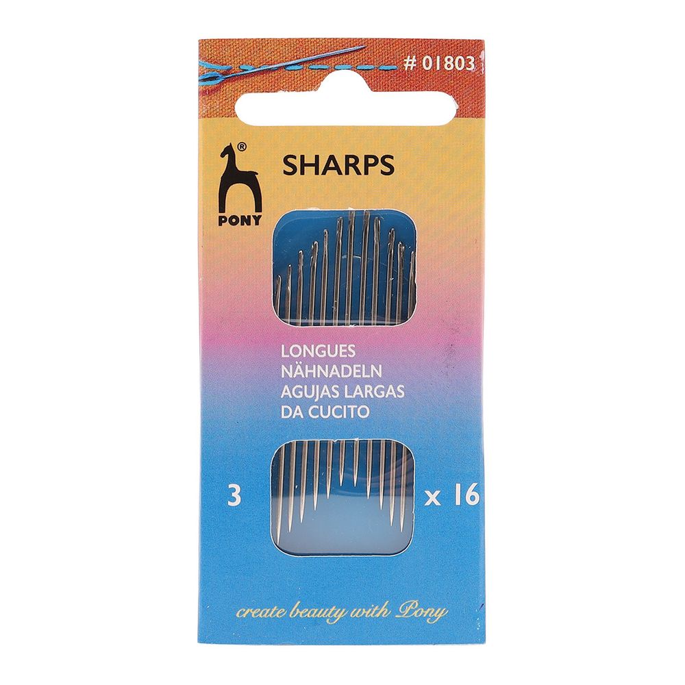 Иглы ручные для шитья с серебряным ушком Sharps №3, 16шт, PONY, 01803