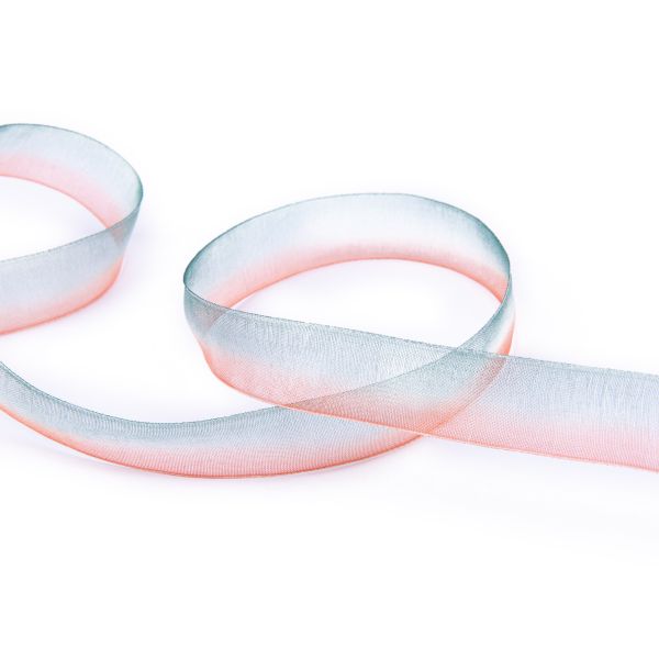 Лента капроновая (органза) двухцветная 15.0 мм / 22.5 метров, 034/093 малиновый/т.морская волна, Blitz ORP-15