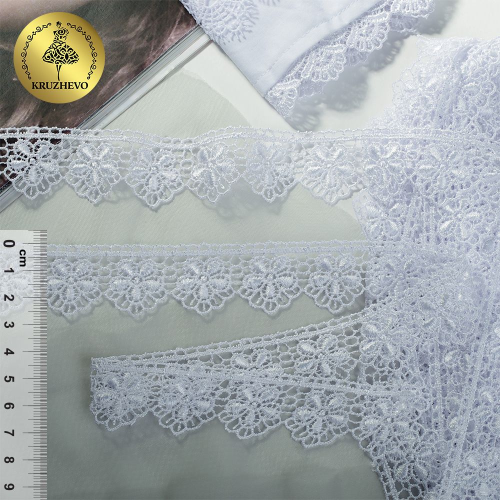 Кружево гипюр (плетёное) 30 мм, диз. 121, цв.1 белый уп. 9 м, Kruzhevo