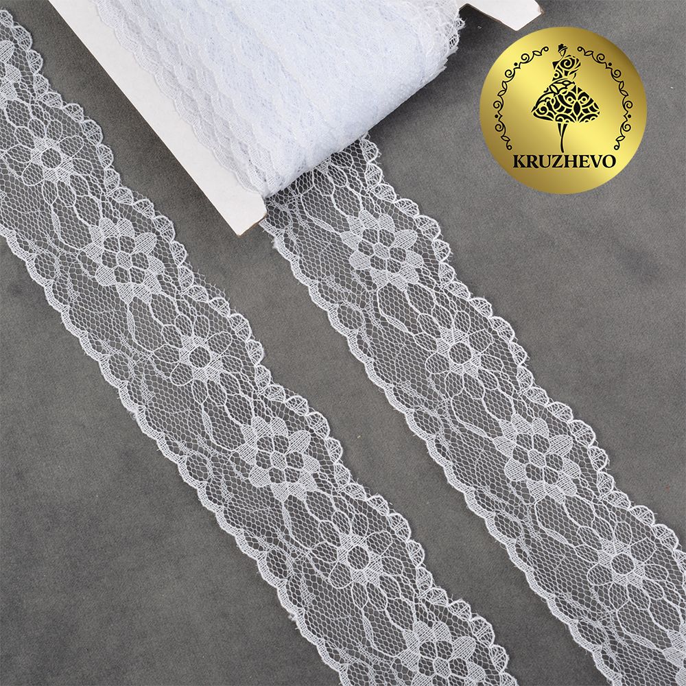 Кружево отделочное в стиле "трикотаж" 40 мм, диз. 281, цв.01 белый, уп. 27,4 м