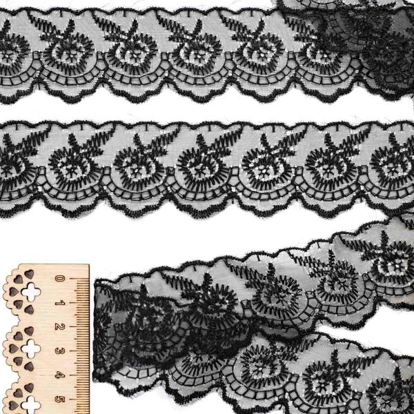 Кружево капроновое 45 мм / 13.71м 0574-2020, цв.черный