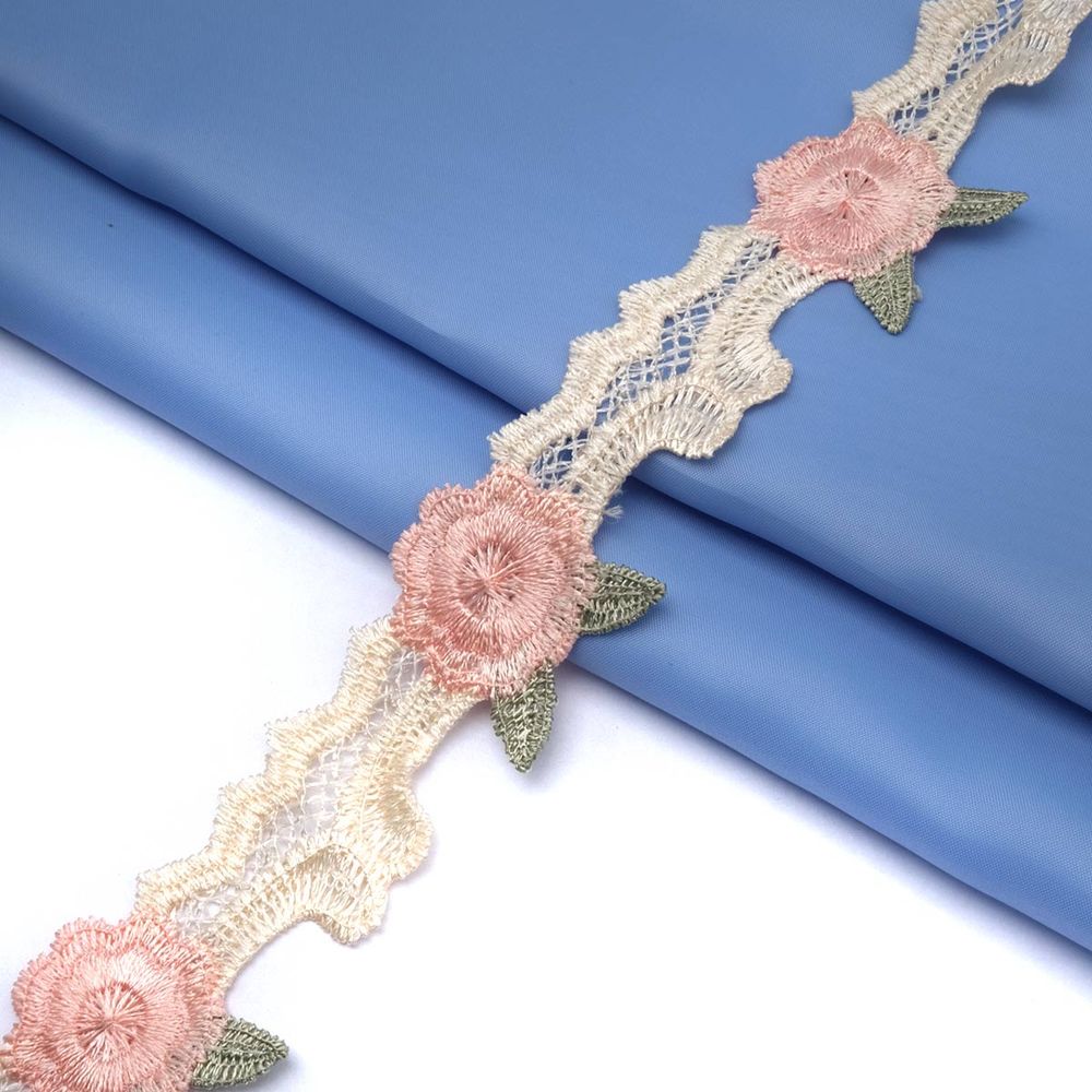 Кружево гипюр (плетёное) 35 мм / 3.4 метра ±4 см, для штор, молочный, 3AR2332