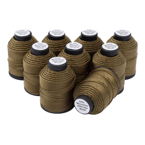 Нитки капроновые 500К, 50м, 226 темный хаки, 9 катушек