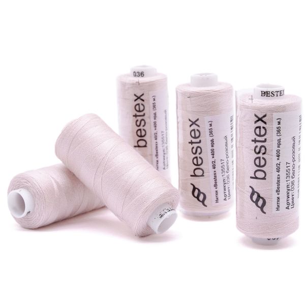 Нитки швейные бытовые Bestex 40/2, 365 м (400 ярд) / 10 кат., 036 бело-розовый