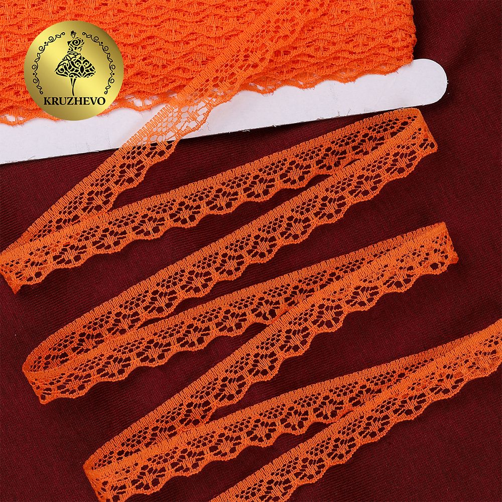 Кружево отделочное в стиле "трикотаж" 12 мм 150-2 цв.229 св.оранжевый, уп.27,4м