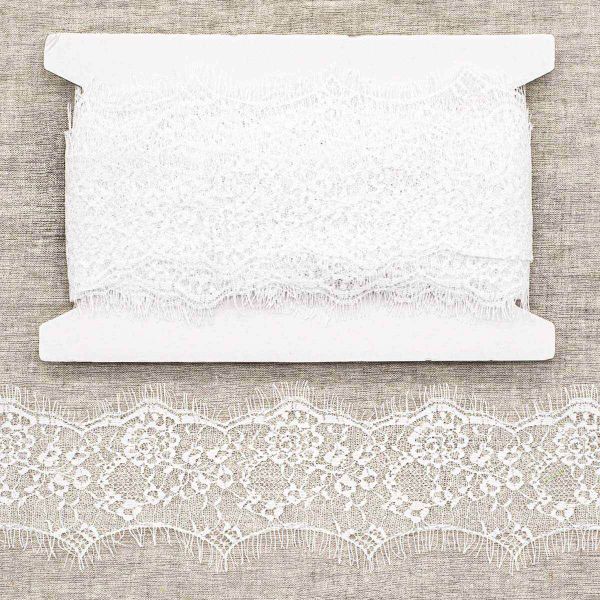 Кружево шантильи (реснички) на сетке 100 мм, белый, 15 м