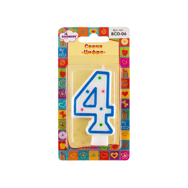 Свеча для торта Цифра 4, 20.25 г, 12 шт, Boomzee BCD-06