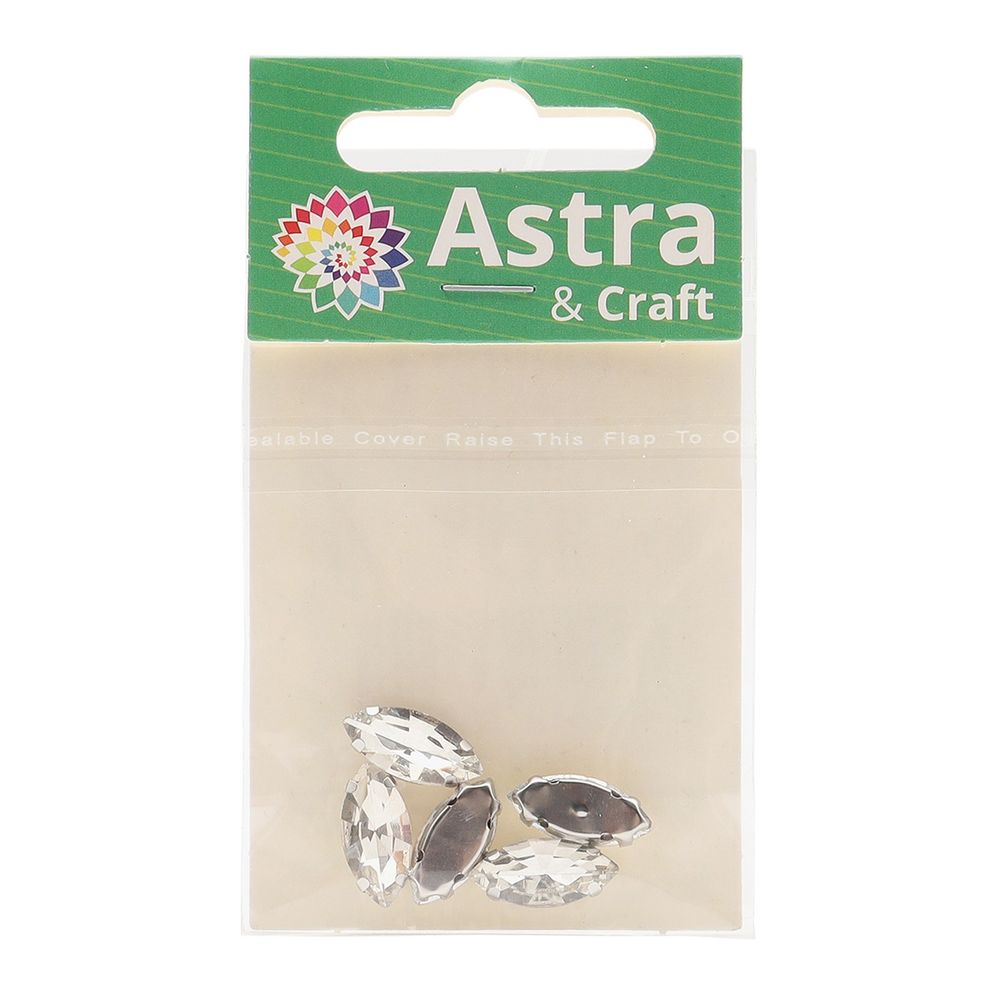 Хрустальные стразы в цапах формы миндаль, белый 7х15 мм, 5 шт., МЦ001НН715