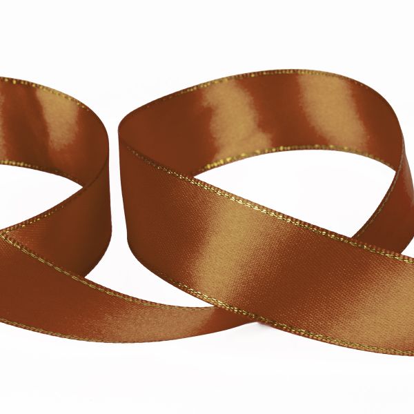 Лента атласная 2-сторонняя с метанитью 25.0 мм / 33±2 метра, 037 коричневый/золото, Gamma AL-25M