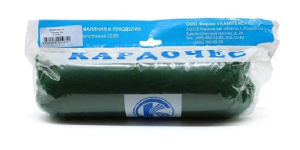 Шерсть для валяния Камтекс Кардочес Mini п/тонкая 1х100 г, (26-28 мкр), 110 зеленый