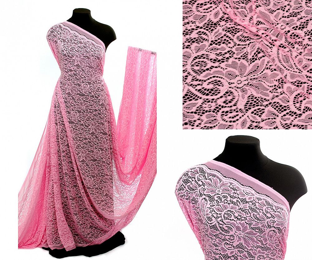 Ткань кружевная (гипюр) с кордом, диз. 811, цв.135 розовый, 5 м