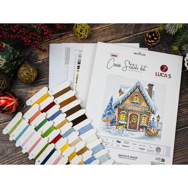 Набор для вышивания нитками Luca-S, Лавка Санты 25х25см