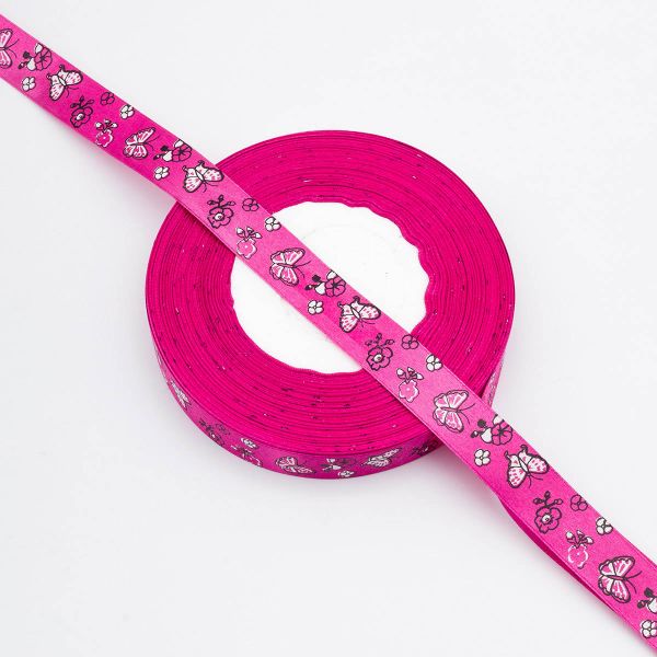 Лента декоративная с принтом Бабочки 20.0 мм / 45.72 метра, розовый, 4001