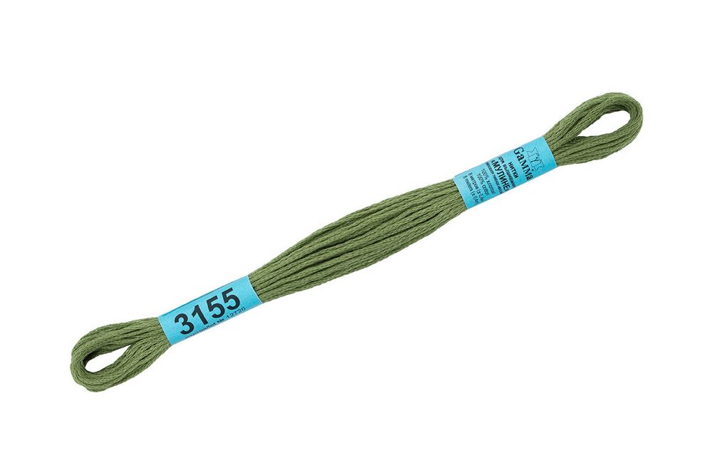 Мулине Gamma 100% хлопок, цв.3155 бл.хаки, 24 мотка по 8 метров