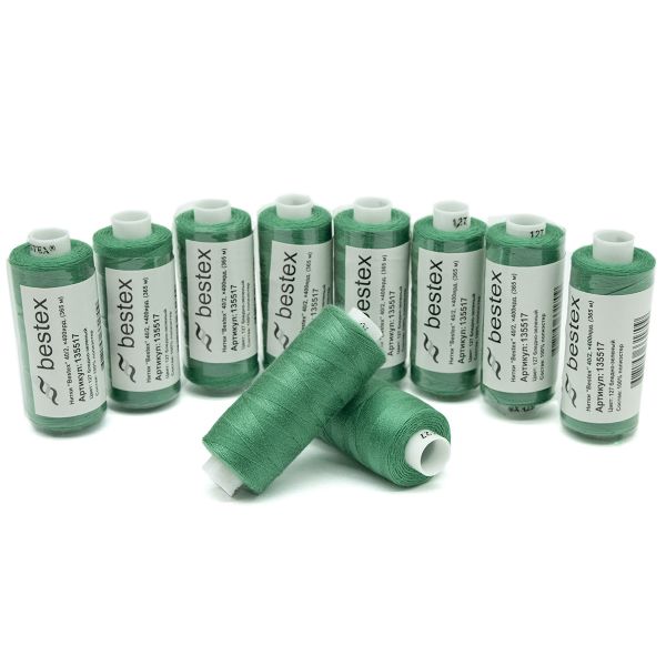 Нитки швейные бытовые Bestex 40/2, 365 м (400 ярд) / 10 кат., 127 бледно-зеленый