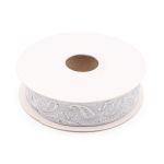 Лента (тесьма) жаккардовая 22.0 мм / 10±0.5 метров, Пейсли, 22807 белый/серебро