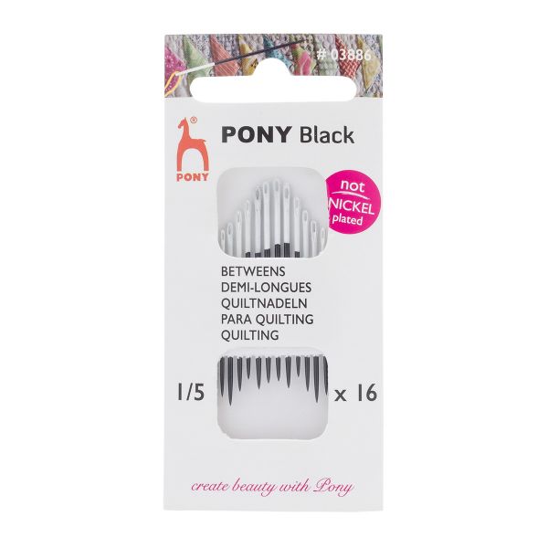 Иглы ручные для шитья полудлинные c белым ушком Betweens Black №1-5, 16 шт, Pony, 03886
