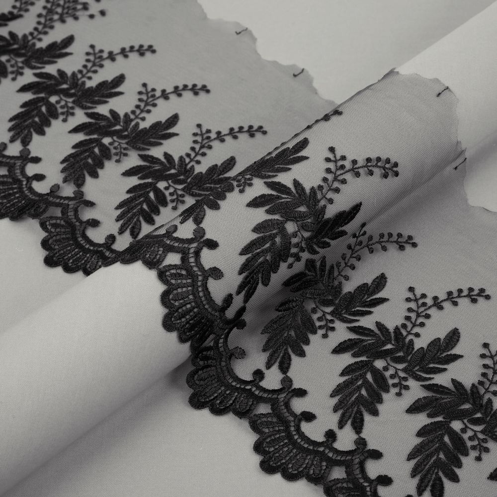 Кружево на сетке 190 мм / 10 м, черный, Gamma GKM-1902