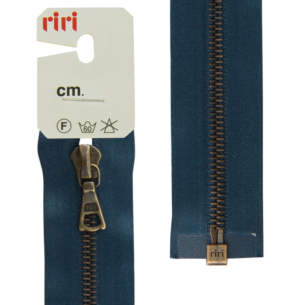 Молния металл RIRI Т4 (4 мм) AM, 1 зам., разъем., атлас. тесьма, 70 см, цв. тесьмы 2131, синий темн., 1 шт