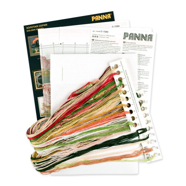 Набор для вышивания нитками Panna, Золотая серия, Букет роз, 27х21.5 см