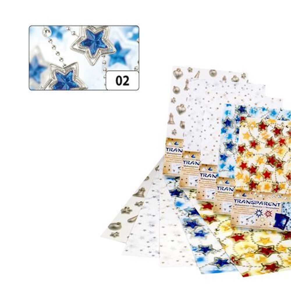 Транспарентная бумага "Цепочка из звезд", голуб, серебр, 115 гр/м², 50,5х70 см, Folia