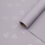 Пленка упаковочная для цветов и подарков Большие сердечки, 65 мкр, 58см / 10м ± 5% (VH2556 пурпурно-серый с сердечками)