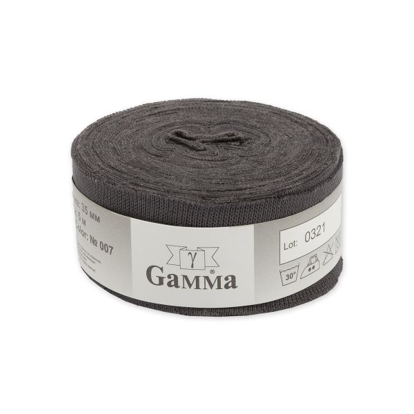 Косая бейка трикотажная 35 мм / 5 шт по 5 метров, (рибана), 007 т.серый, Gamma