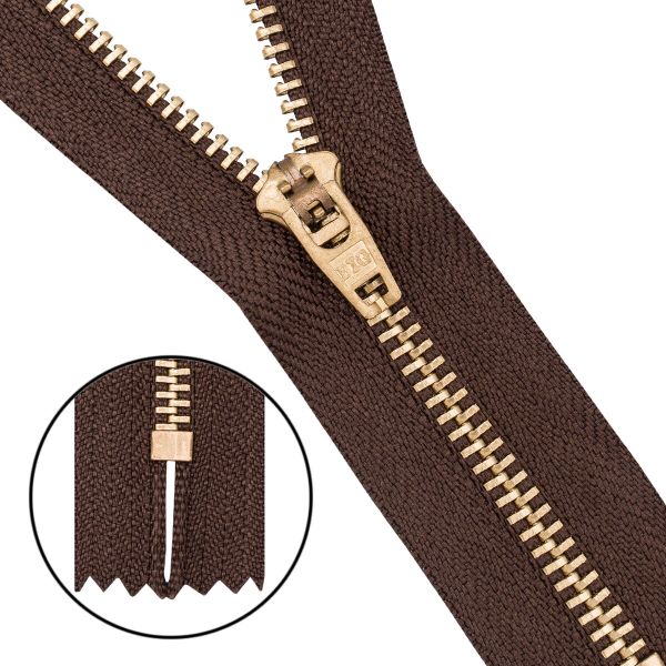 Молния металл джинсовая Т5 (5 мм) 1 зам., н/раз., 14 см, коричневый, 39068/14-3, 10 шт