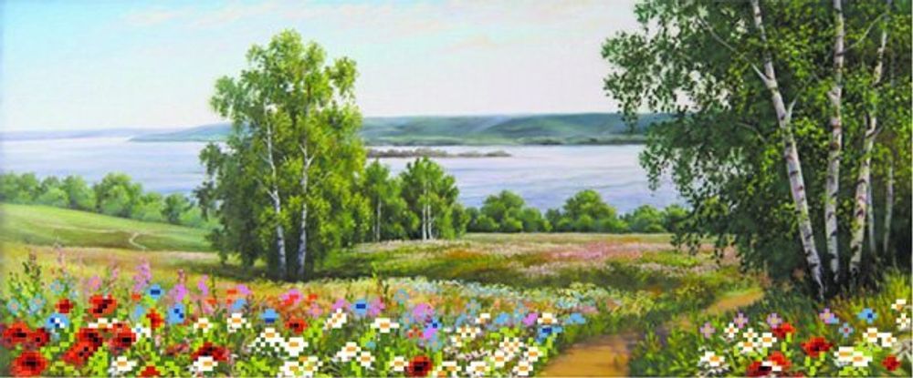 Рисунок на шелке Матренин Посад 24х47 - 4057 Пейзаж с цветами