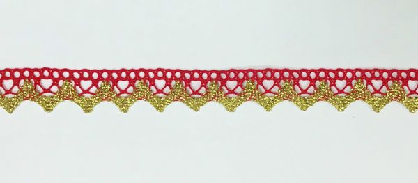 Кружево вязаное (тесьма) 18 мм цв. красный/золотой, R2710/01913, Mauri Angelo, 20 шт