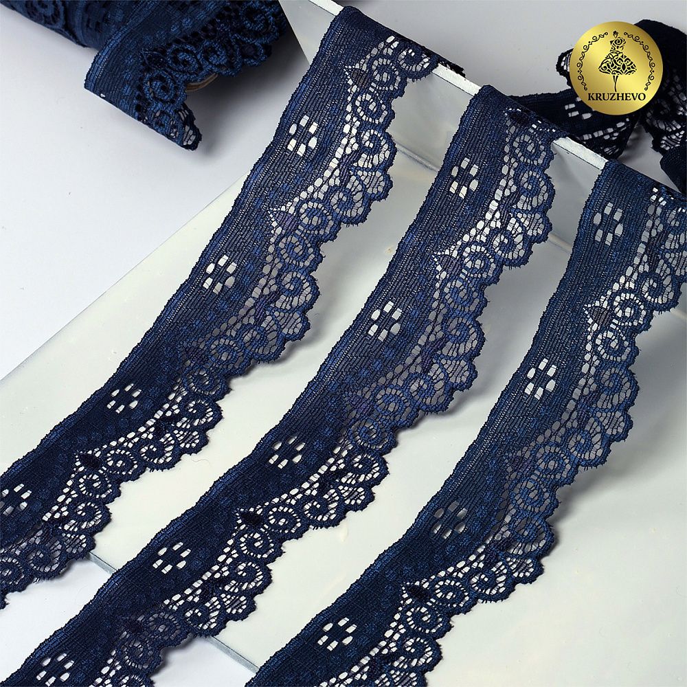 Кружево эластичное (стрейч) 35 мм, 1809, цв.S058 синий сапфир уп.50м, Kruzhevo
