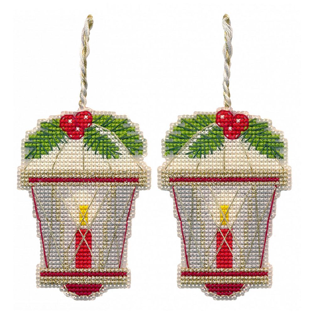 Набор для вышивания нитками Овен, Ёлочная игрушка. Фонарик 6,2х8,9см