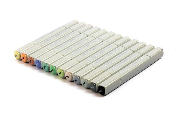 Набор маркеров на спиртовой основе 0.7 - 7 мм, 12 цв. перо круглое/скошенное, 06 -Манга (Пастельные тона), Vista-Artista SMA-12