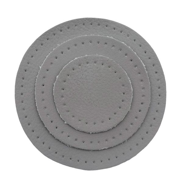 Набор заплаток пришивных из кожи, круг ⌀4см, 6см и 8см, с перфорацией, 3 шт, 100% кожа (07 серый), 9401