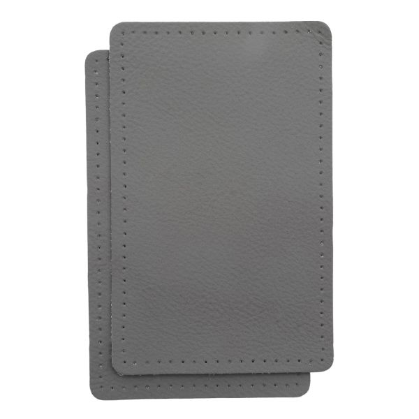 Заплатки пришивные из кожи, прямоугольник 8х12,7см с перфорацией, 2 шт, 100% кожа, 07 серый, 9123