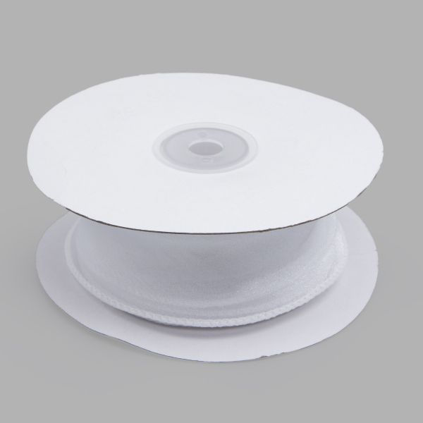 Лента декоративная с волнистым краем 38.0 мм / 18.29±1 метров, 100% органза, (08 белый)