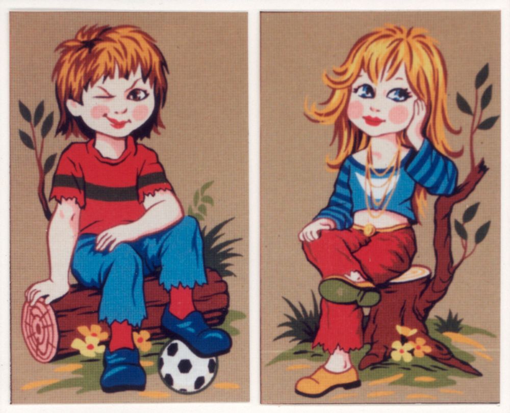 Рисунок для вышивания Soulos (канва жесткая), &quot;Девочка и мальчик с мячом&quot;, 47х60 см