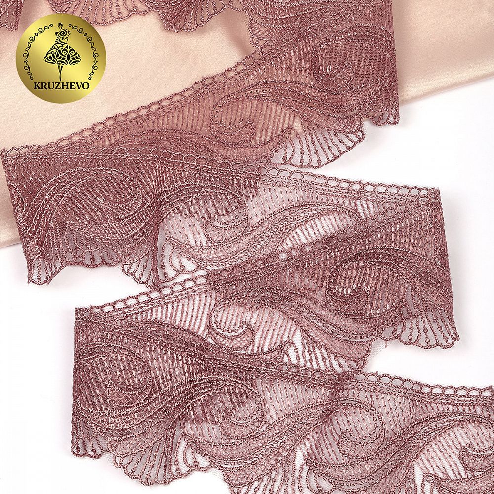 Кружево на сетке 70 мм, 2107 цв.N6615 розовая пудра уп.13.71м, Kruzhevo