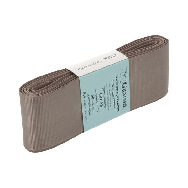 Лента репсовая нарезка 38.0 мм / 5 шт по 5.4 метра, 124 серый, Gamma GR-38