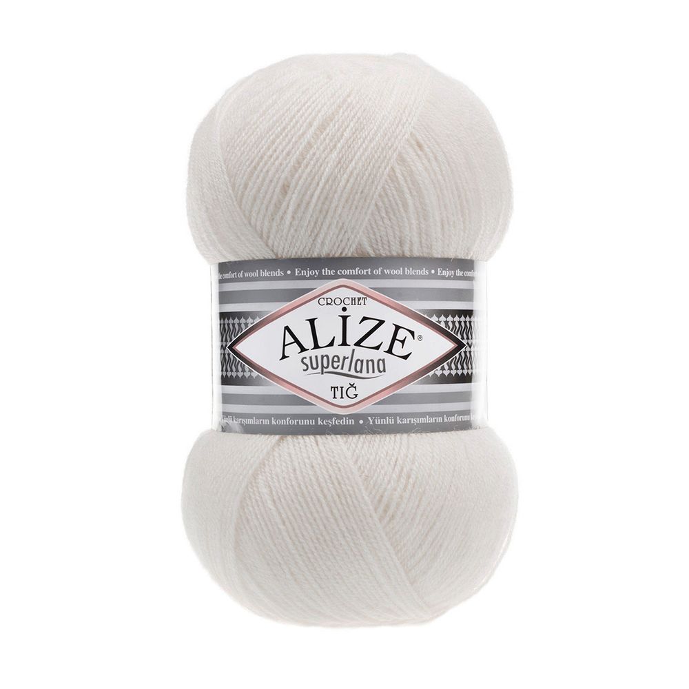 Пряжа Alize (Ализе) Superlana TIG / уп.5 мот. по 100 г, 570м, 599 слоновая кость A