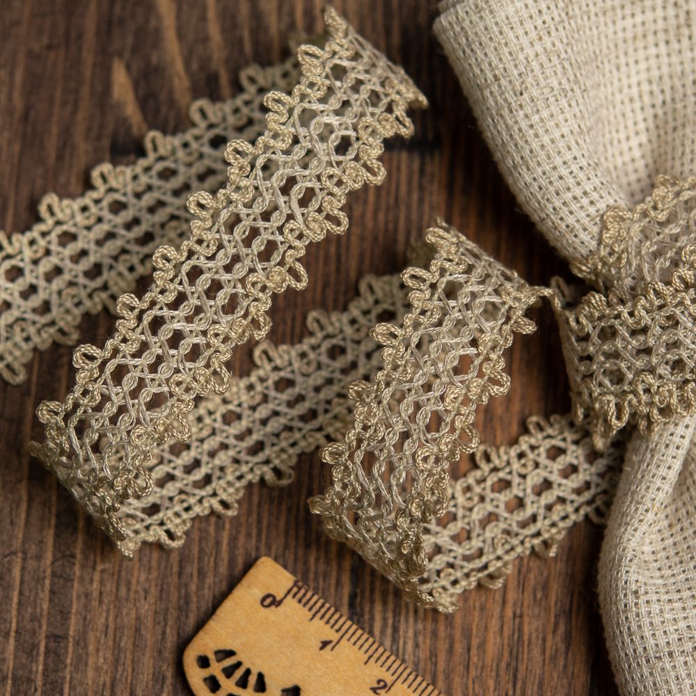 Кружево вязаное (тесьма) 20 мм, 60002 цв.071 льняной, уп.25 м, Kruzhevo Кружево вязаное (тесьма) 20 мм, 60002 цв.071 льняной, уп.25 м, Kruzhevo